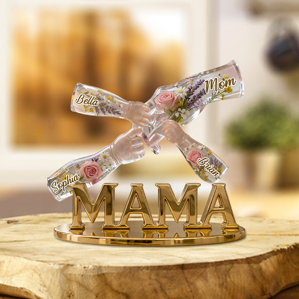 Maman tenant des mains avec amour - Plaque acrylique personnalisée en forme sur mesure