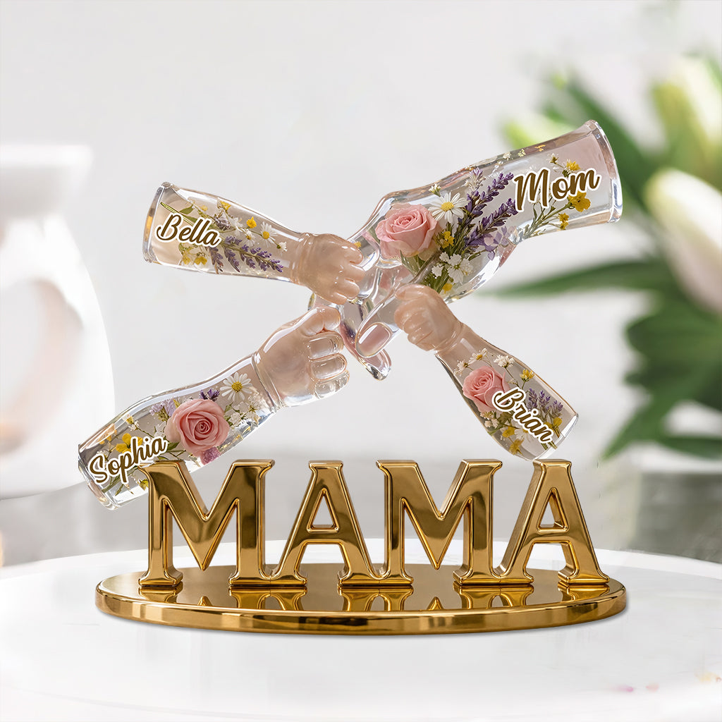 Maman tenant des mains avec amour - Plaque acrylique personnalisée en forme sur mesure
