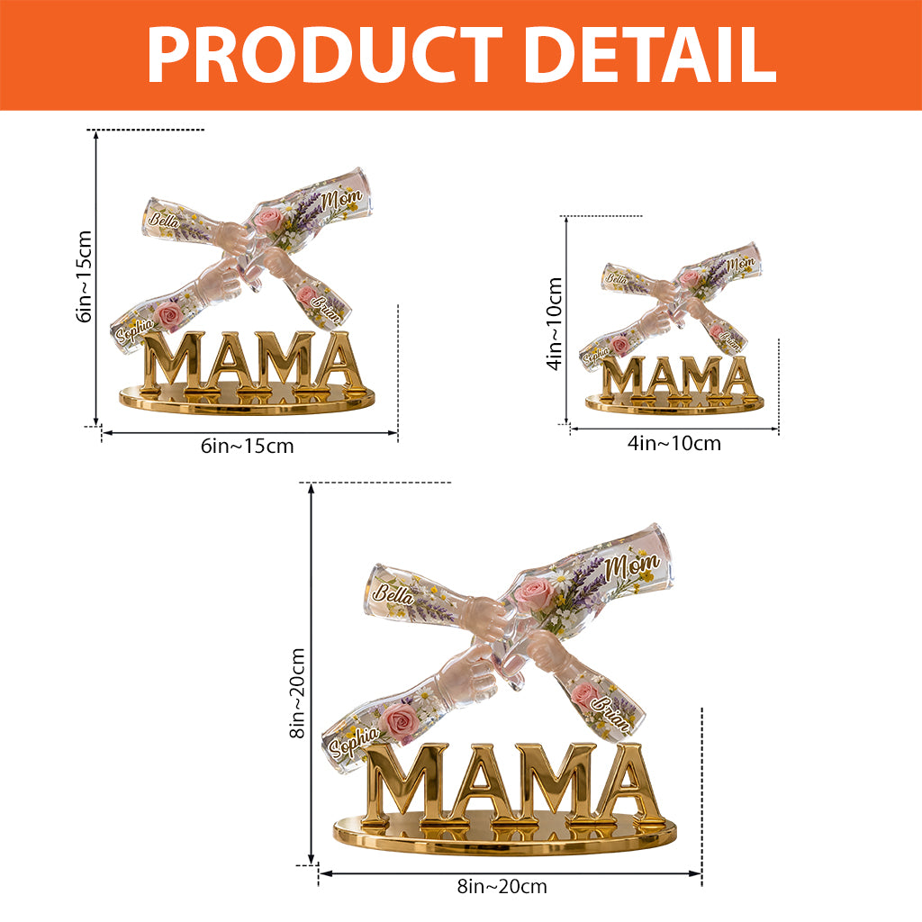 Maman tenant des mains avec amour - Plaque acrylique personnalisée en forme sur mesure