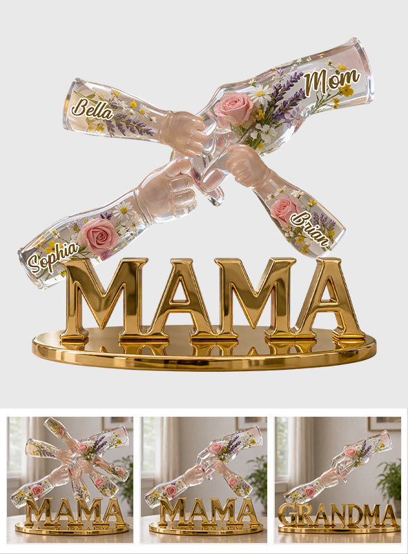 Maman tenant des mains avec amour - Plaque acrylique personnalisée en forme sur mesure