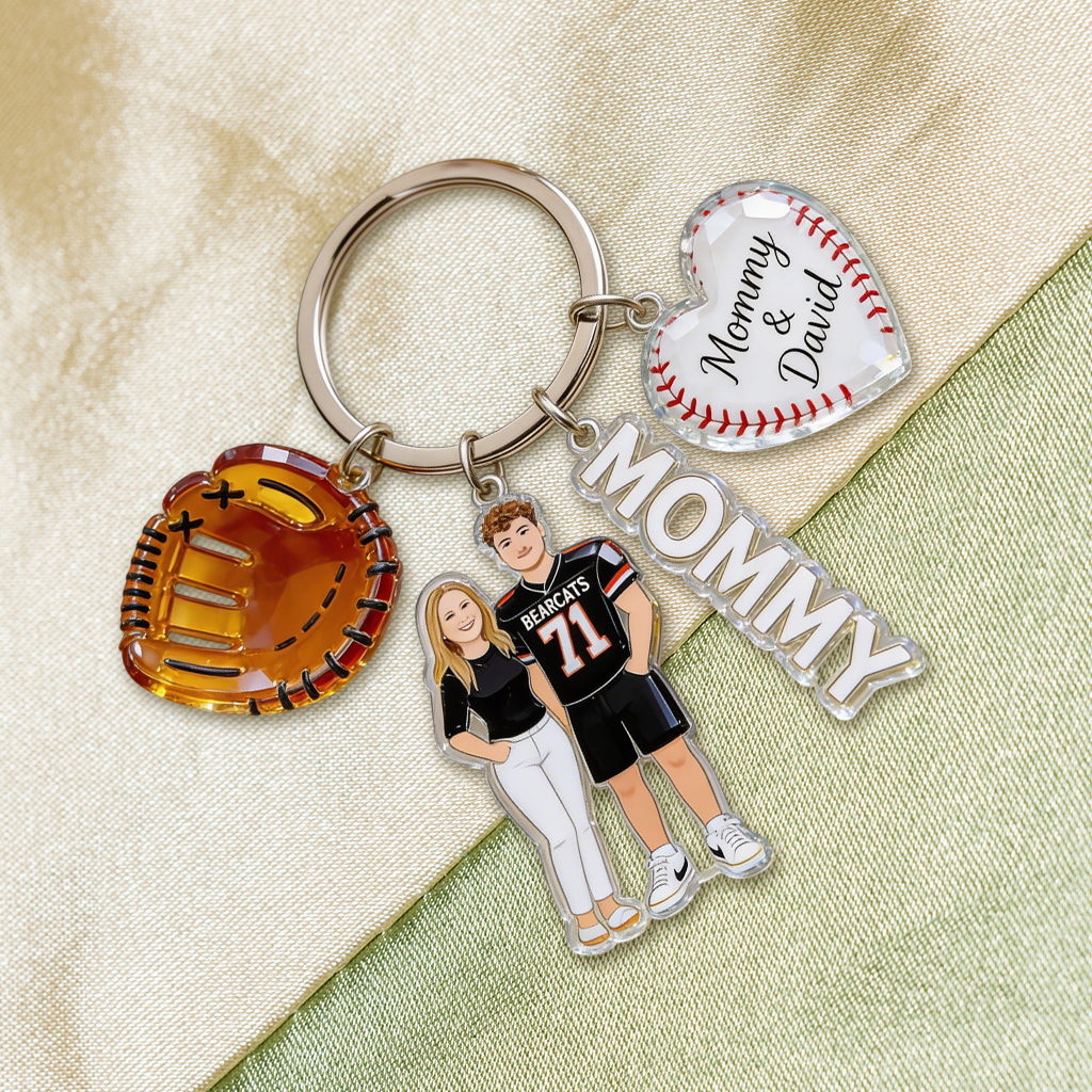 Custom Any Photo Baseball Mom/Grandma - Personalized Baseball Premium Keychain With Charms