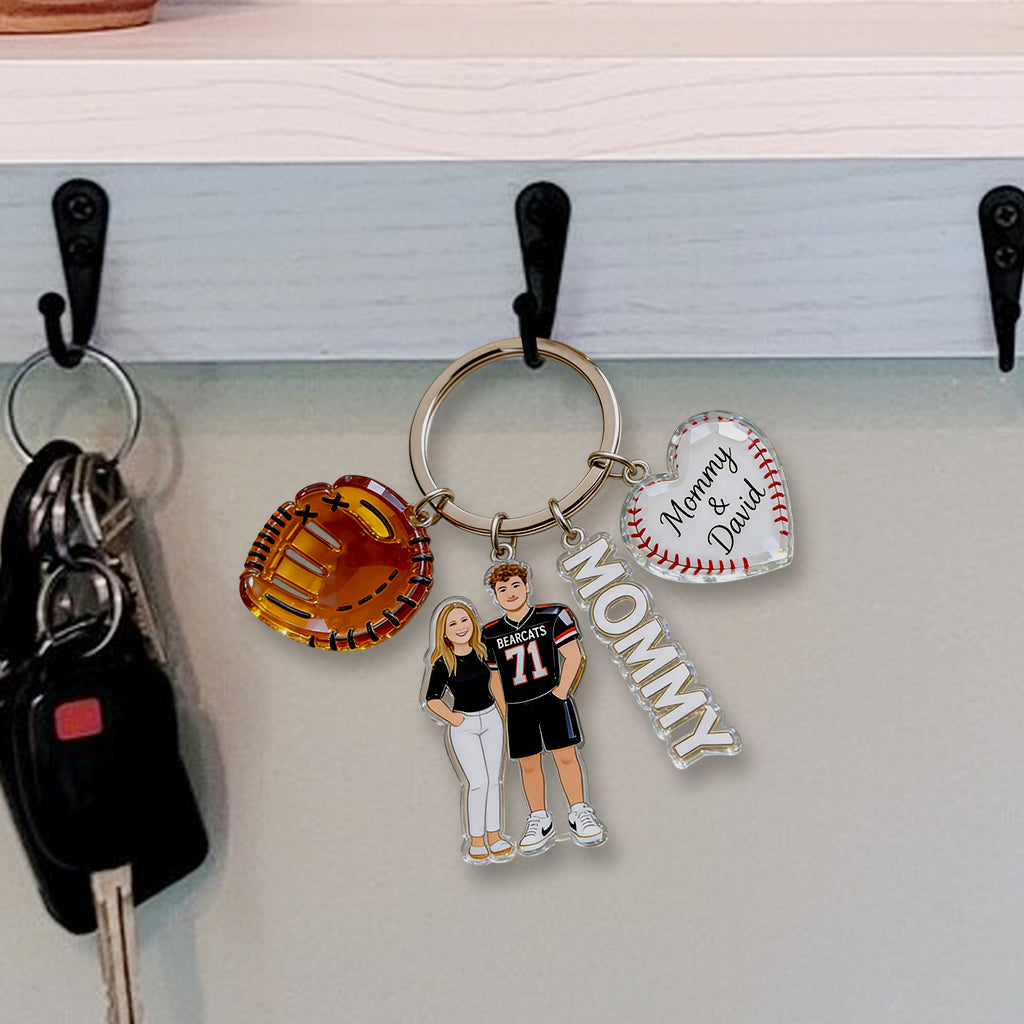 Custom Any Photo Baseball Mom/Grandma - Personalized Baseball Premium Keychain With Charms