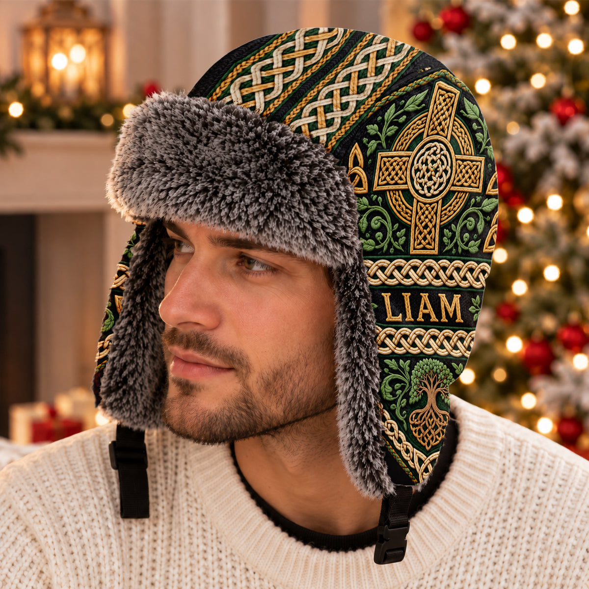 Irish Celtic Cross - Personalized Irish Trapper Hat