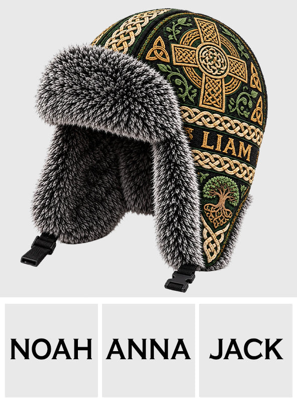 Irish Celtic Cross - Personalized Irish Trapper Hat