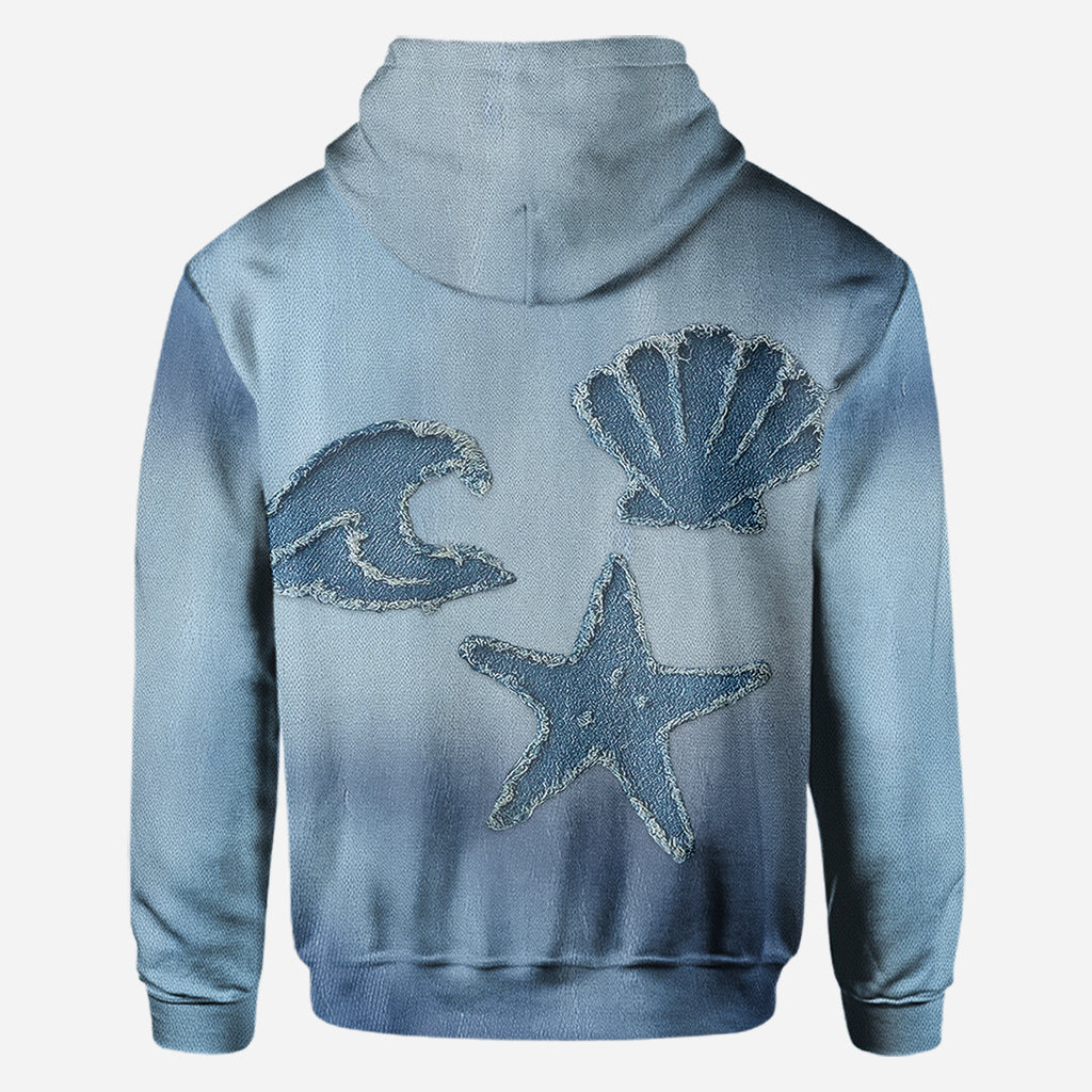 T-shirt intégral en denim « Vie marine » personnalisé pour les amoureux de la mer