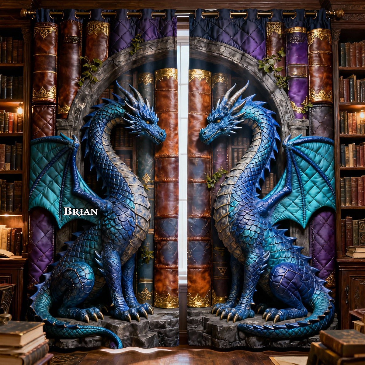 Livre Dragon - Ensemble de rideaux/rideaux occultants personnalisés Dragon