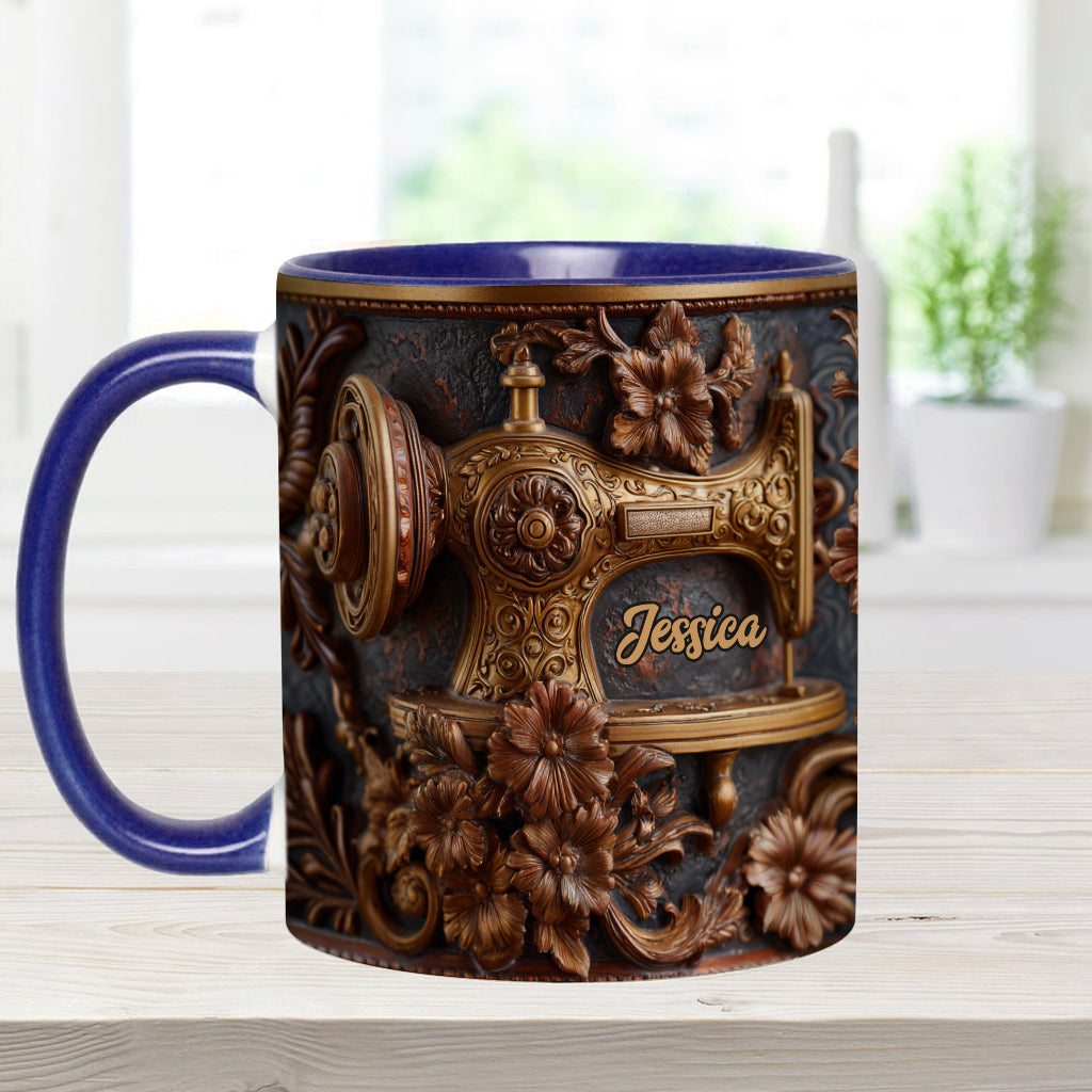 Just A Woman Who Loves Sewing - Personalized Sewing Accent Mug & Coaster