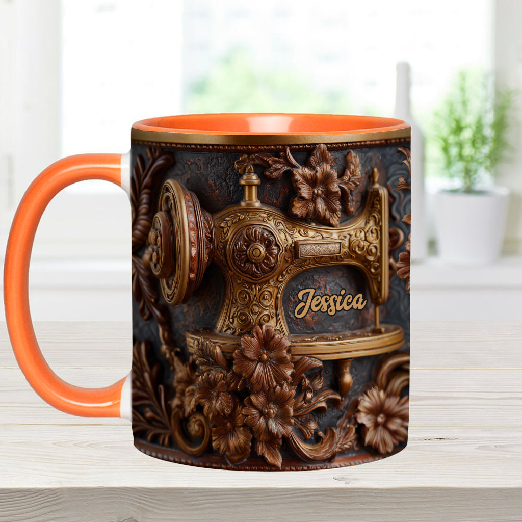 Just A Woman Who Loves Sewing - Personalized Sewing Accent Mug & Coaster