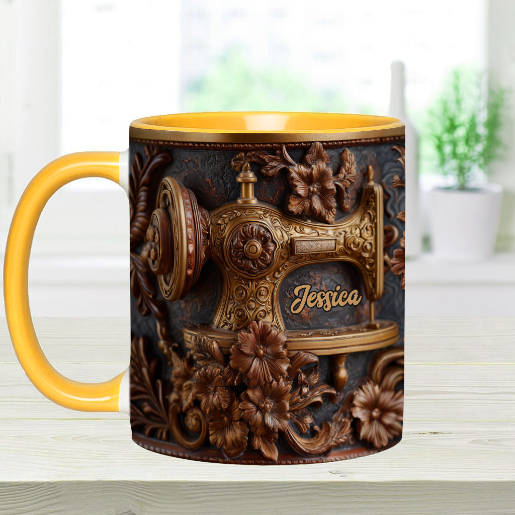 Just A Woman Who Loves Sewing - Personalized Sewing Accent Mug & Coaster