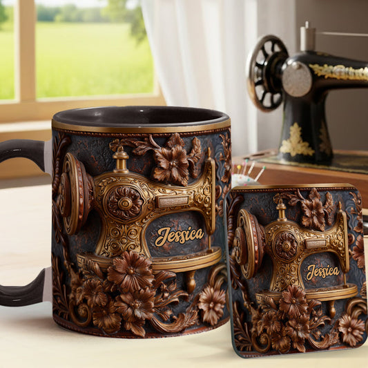 Une femme qui aime coudre - Mug et sous-verre personnalisés sur le thème de la couture