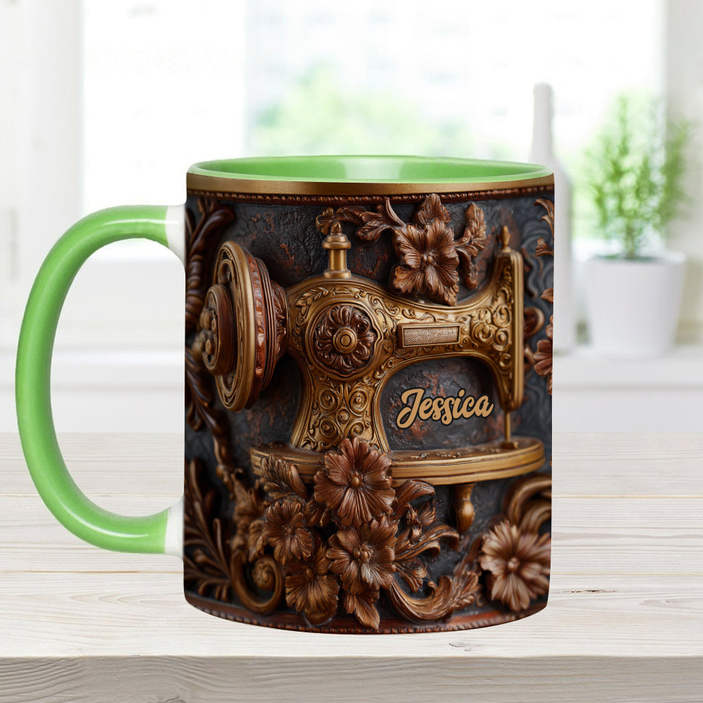 Just A Woman Who Loves Sewing - Personalized Sewing Accent Mug & Coaster