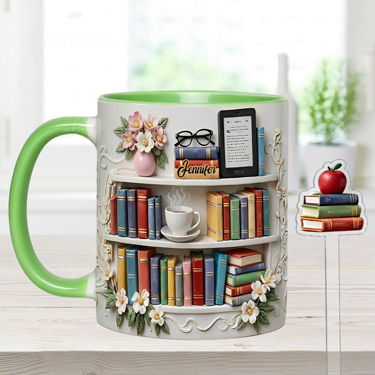 Cadeau pour les amoureux des livres - Mug personnalisé avec agitateurs en acrylique et coffret de livres