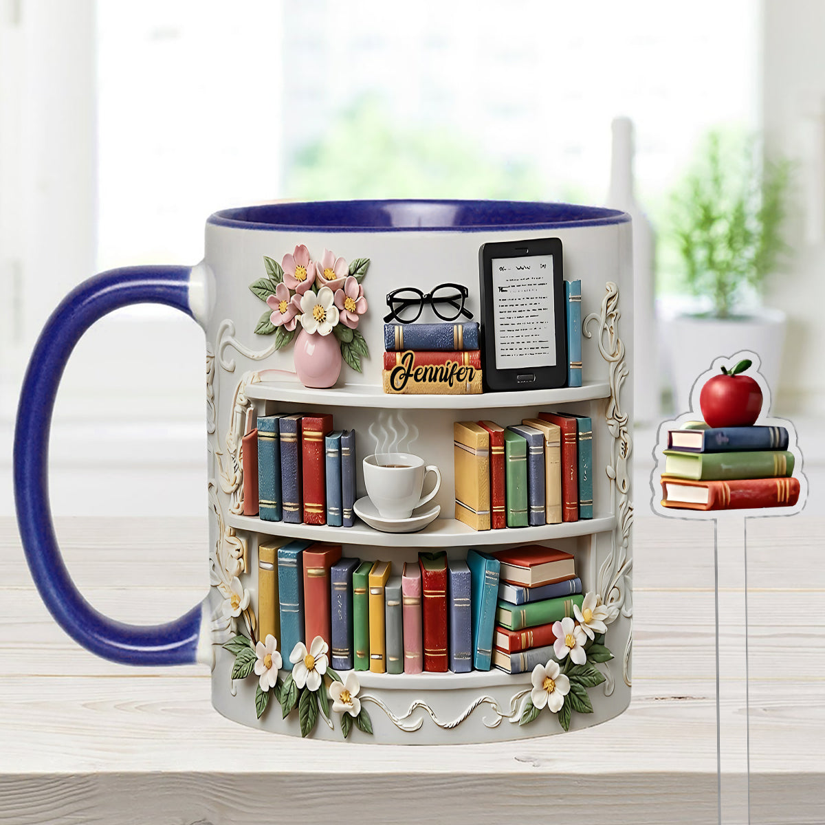 Cadeau pour les amoureux des livres - Mug personnalisé avec agitateurs en acrylique et coffret de livres