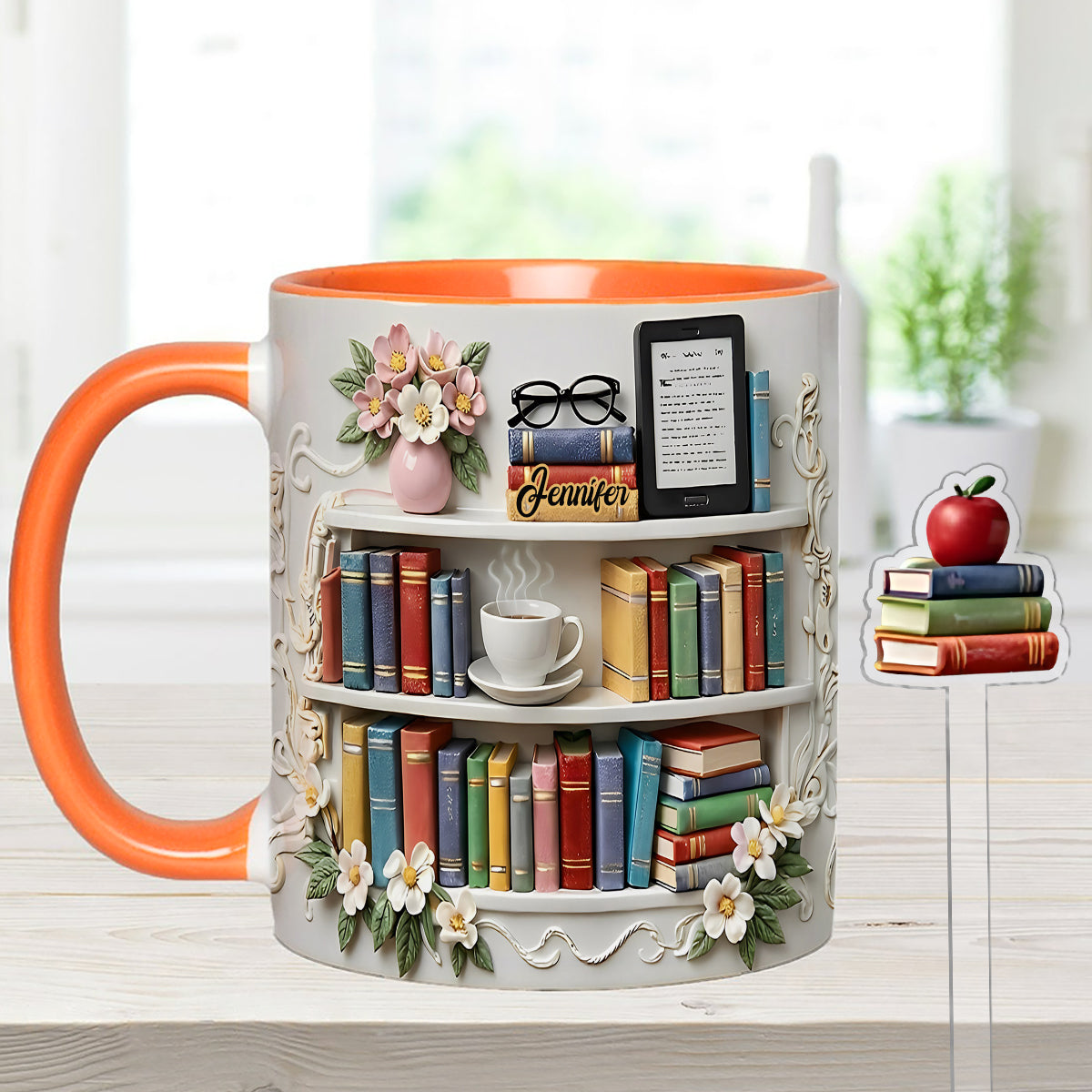 Cadeau pour les amoureux des livres - Mug personnalisé avec agitateurs en acrylique et coffret de livres