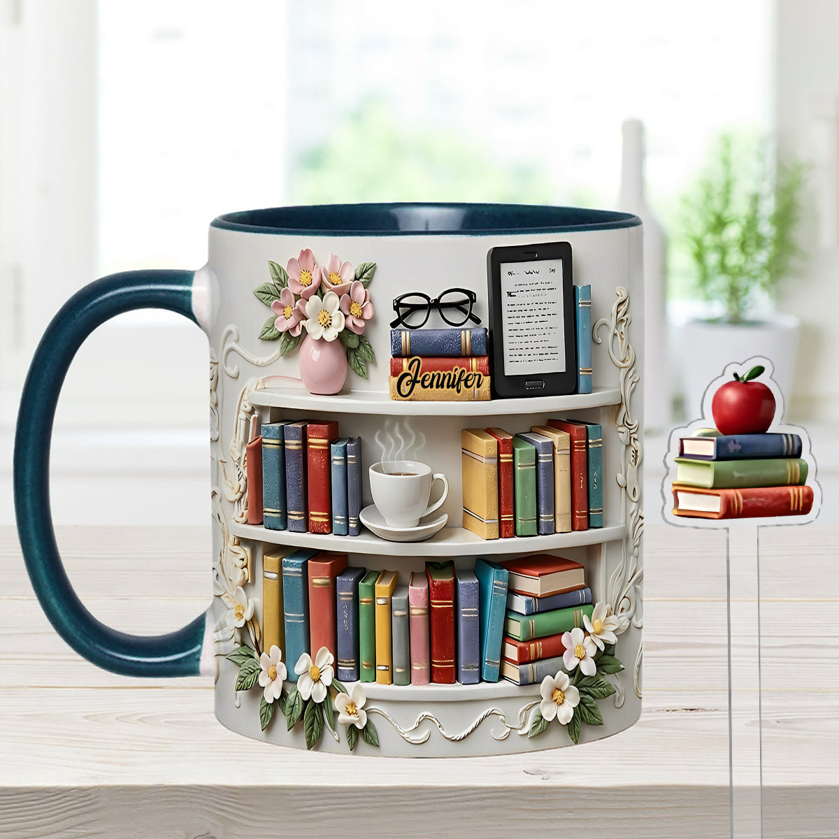 Cadeau pour les amoureux des livres - Mug personnalisé avec agitateurs en acrylique et coffret de livres