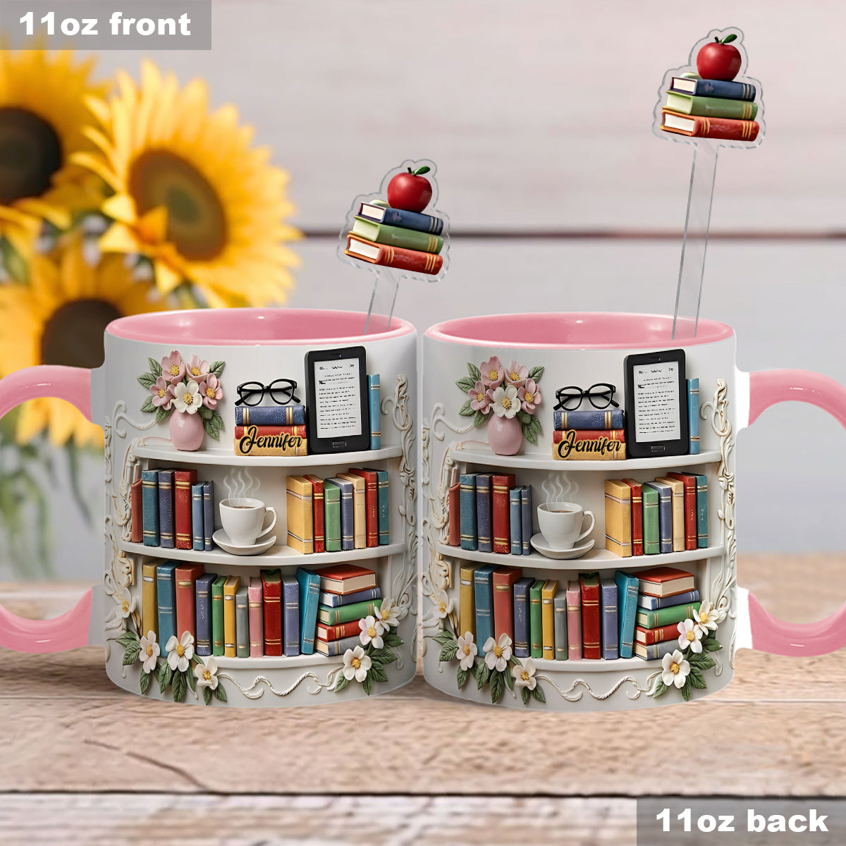 Cadeau pour les amoureux des livres - Mug personnalisé avec agitateurs en acrylique et coffret de livres