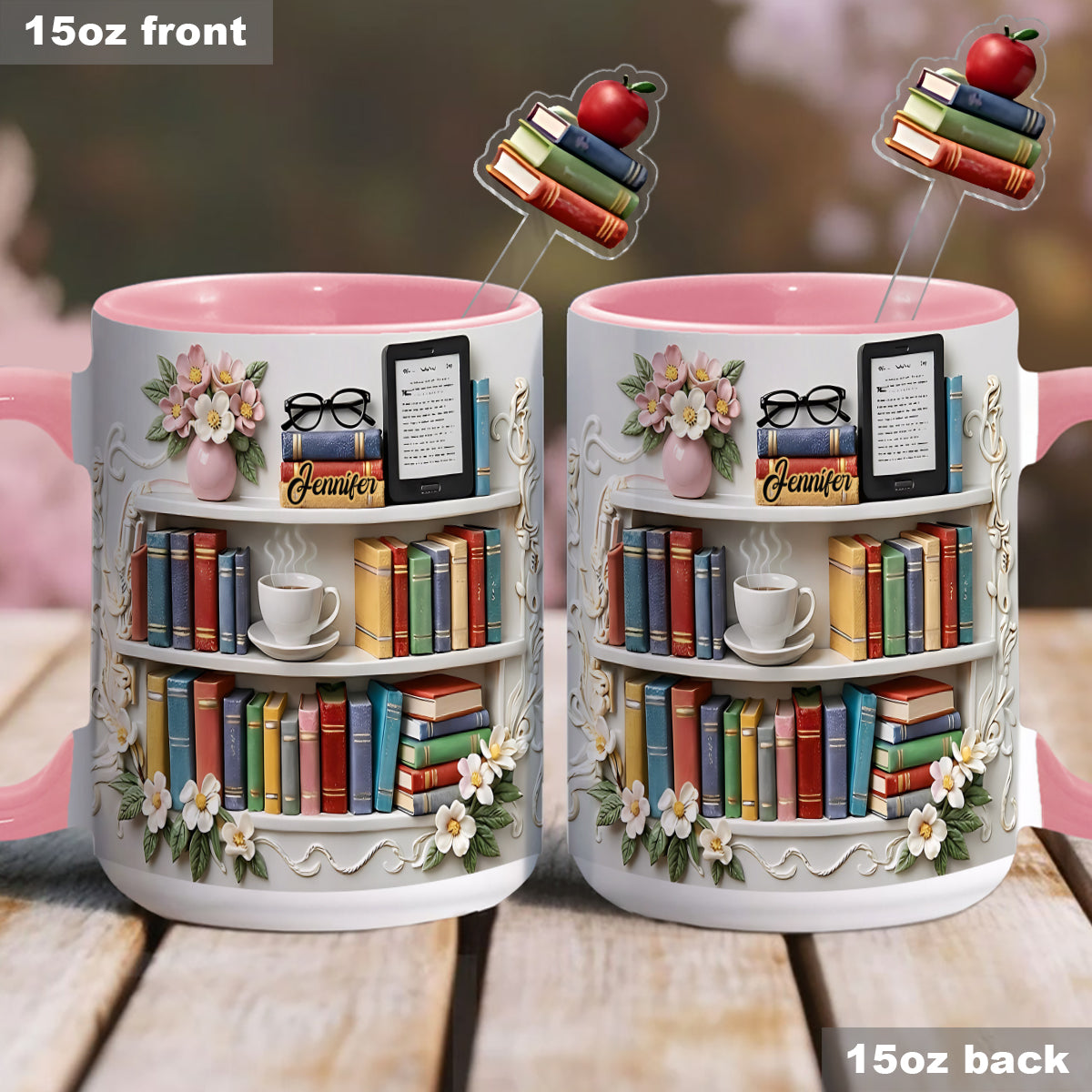 Cadeau pour les amoureux des livres - Mug personnalisé avec agitateurs en acrylique et coffret de livres