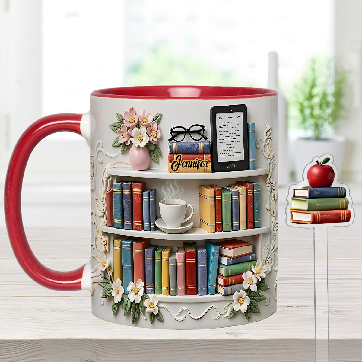 Cadeau pour les amoureux des livres - Mug personnalisé avec agitateurs en acrylique et coffret de livres