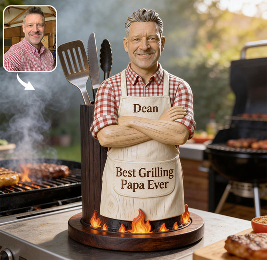 Meilleur Papa - Support à Ustensiles de Grillade en Bois Personnalisé