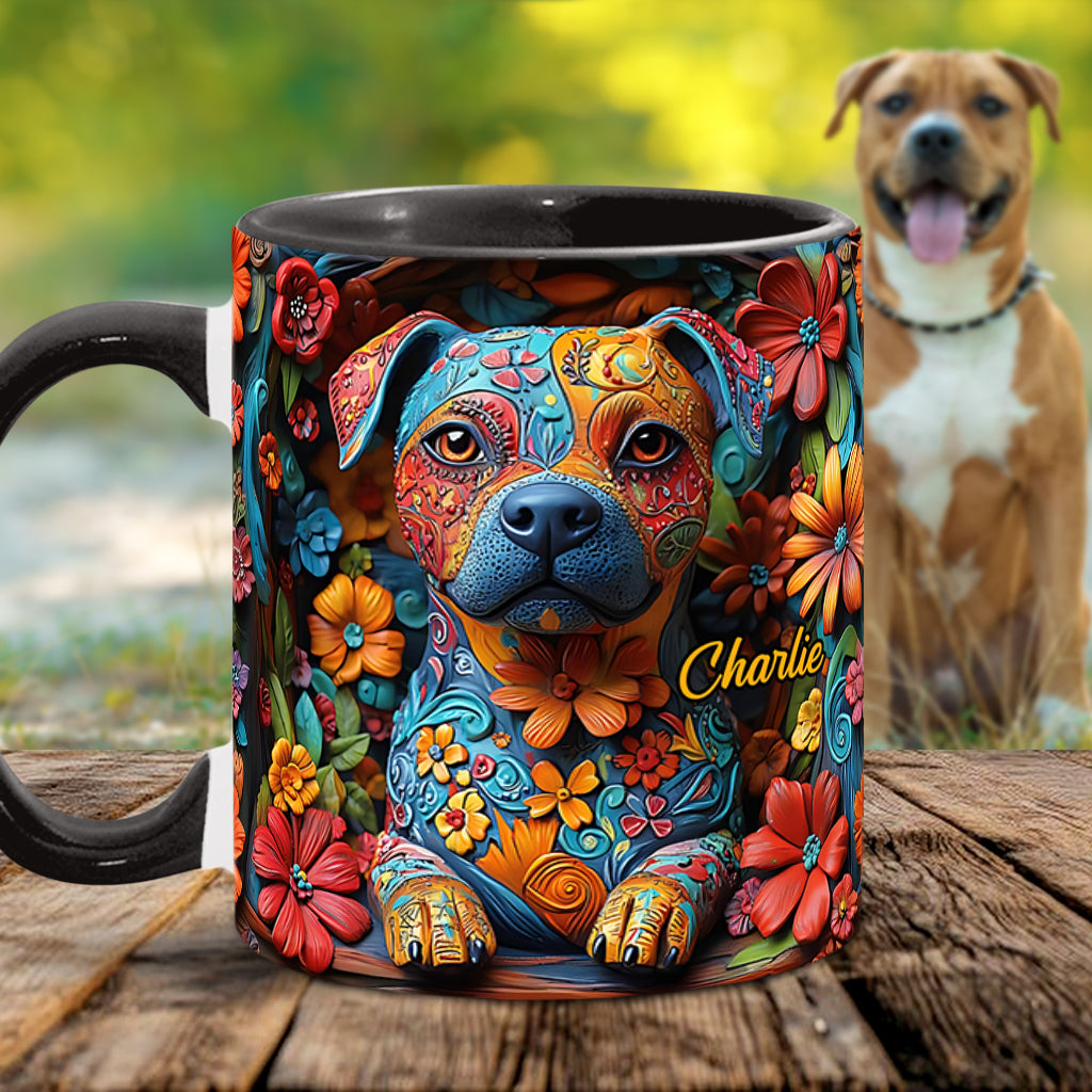 Colorful Pit Bull Dreams - Personalized Dog Accent Mug