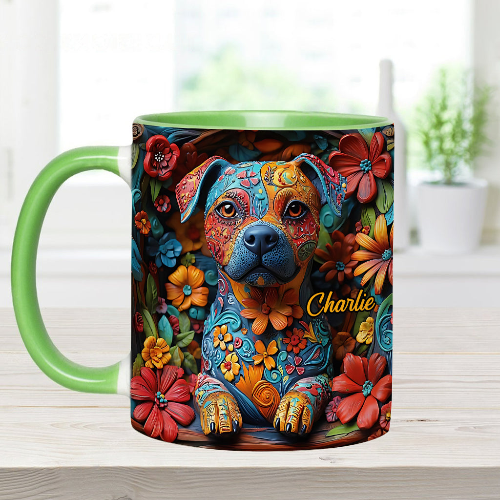 Colorful Pit Bull Dreams - Personalized Dog Accent Mug