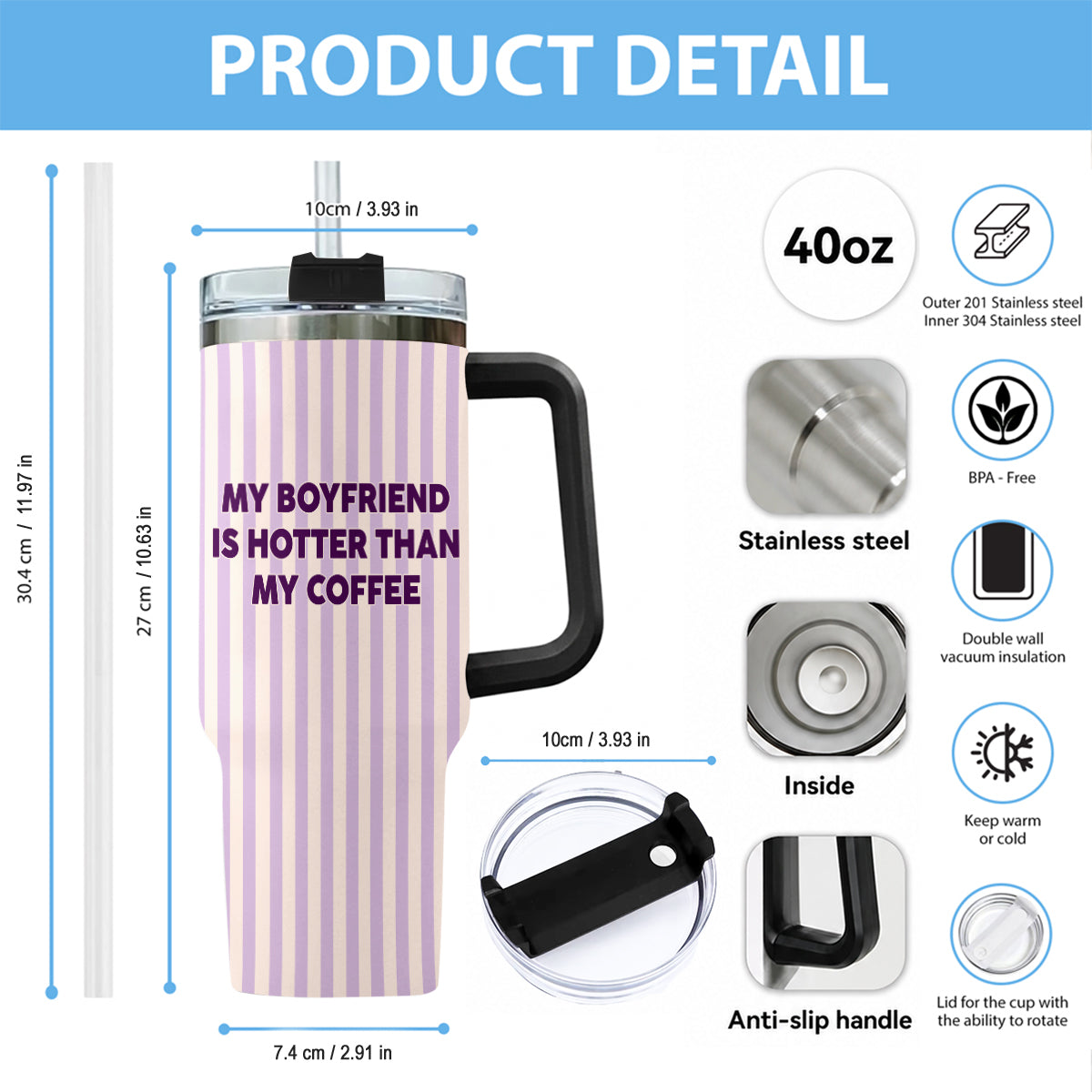 My Husband Boyfriend Is Hotter Than My Coffee Funny Doll - Personalized Couple Tumbler With Handle & Posable Doll