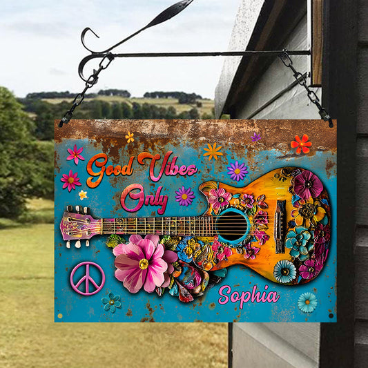 Que des bonnes ondes - Panneau métallique rectangulaire hippie personnalisé