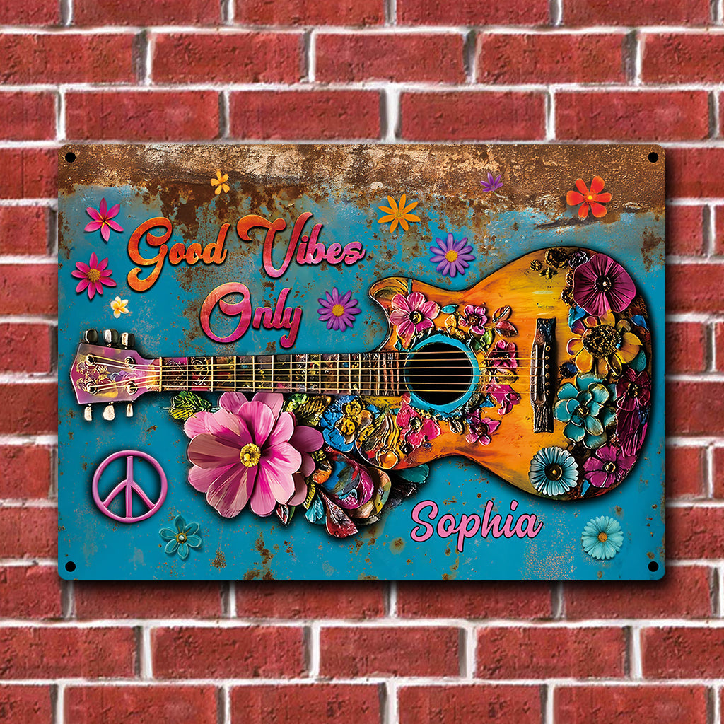 Que des bonnes ondes - Panneau métallique rectangulaire hippie personnalisé