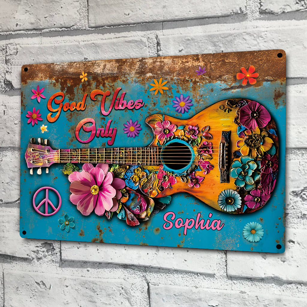 Que des bonnes ondes - Panneau métallique rectangulaire hippie personnalisé