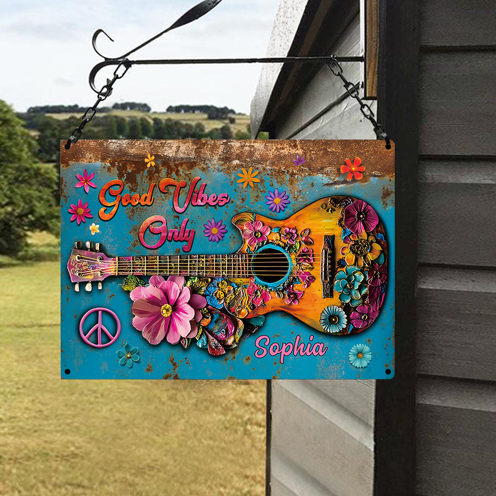 Que des bonnes ondes - Panneau métallique rectangulaire hippie personnalisé