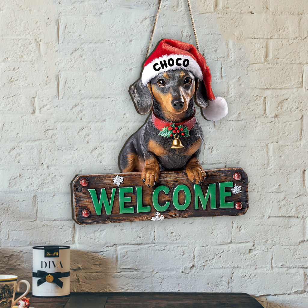 Bienvenue à la maison - Panneau en bois personnalisé pour chien