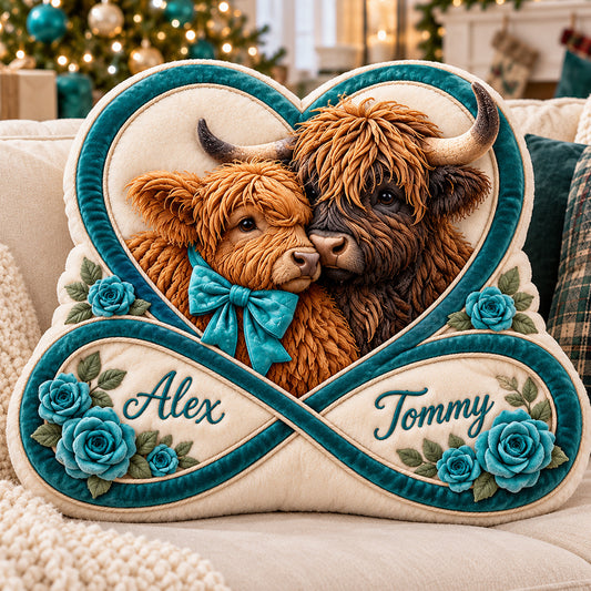 You & Me Together Forever - Personalized Highland Cow Premium Faux Fur Pillow