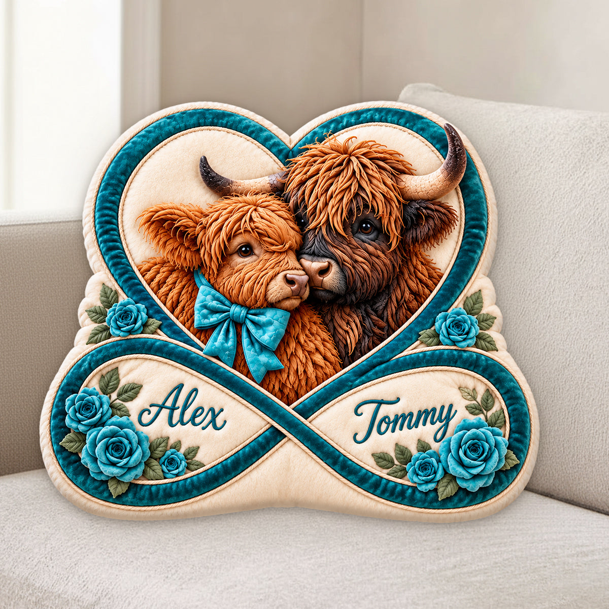 You & Me Together Forever - Personalized Highland Cow Premium Faux Fur Pillow