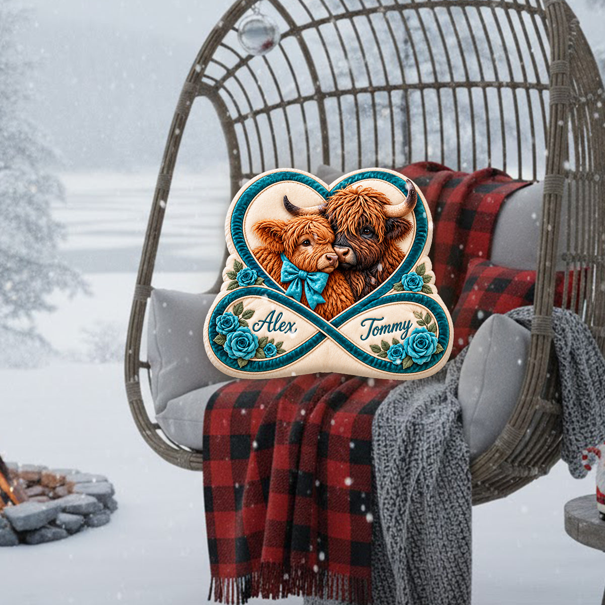 You & Me Together Forever - Personalized Highland Cow Premium Faux Fur Pillow