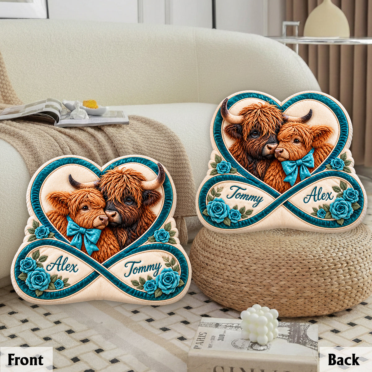 You & Me Together Forever - Personalized Highland Cow Premium Faux Fur Pillow