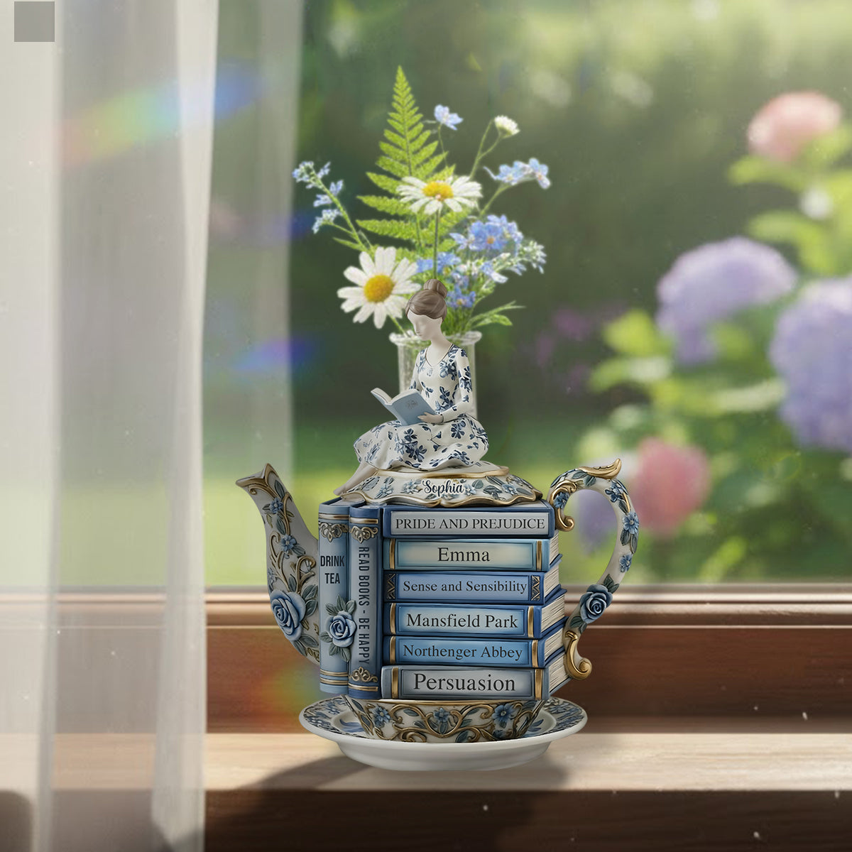 Book & Tea Loving Girl - Personalized Book Custom Shape Acrylic Flower Vase