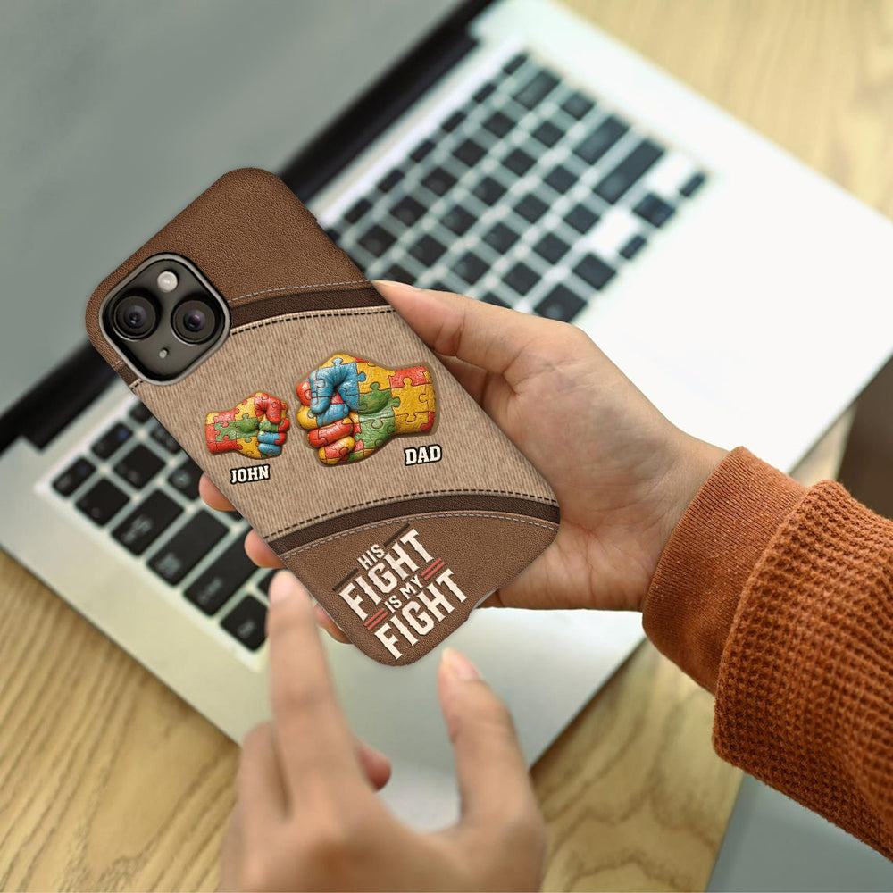 Son combat est mon combat - Coque de téléphone personnalisée avec impression intégrale pour la sensibilisation à l'autisme