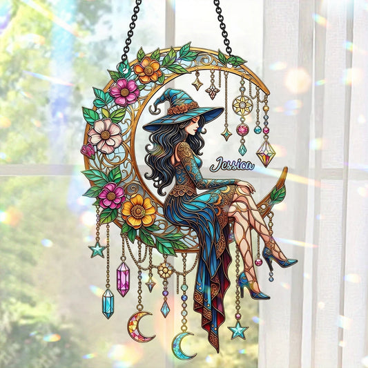 Witch Moon - Personalized Witch Window Hanging Suncatcher Ornament