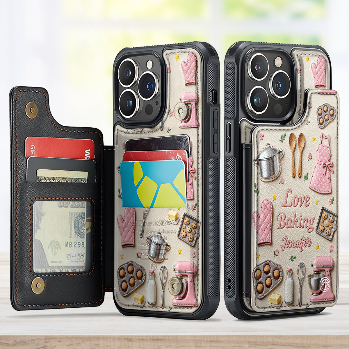 Passionné de pâtisserie ? Étui portefeuille pour téléphone personnalisé avec impression sur le thème de la pâtisserie.