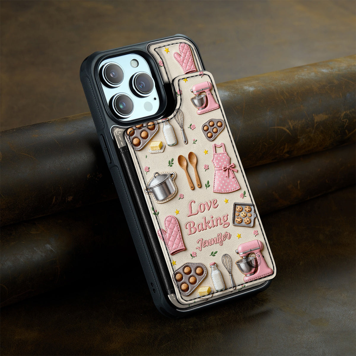 Passionné de pâtisserie ? Étui portefeuille pour téléphone personnalisé avec impression sur le thème de la pâtisserie.