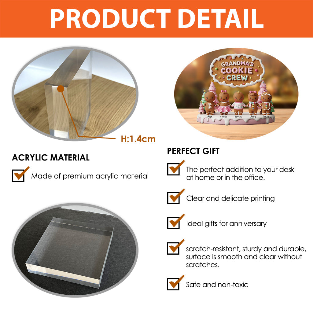 Grandma Mom Cookie Crew - Plaque acrylique personnalisée en forme de grand-mère