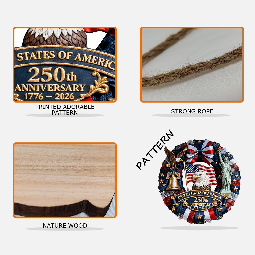 250e anniversaire des États-Unis - Panneau en bois personnalisé « Patriote » en forme de pièce