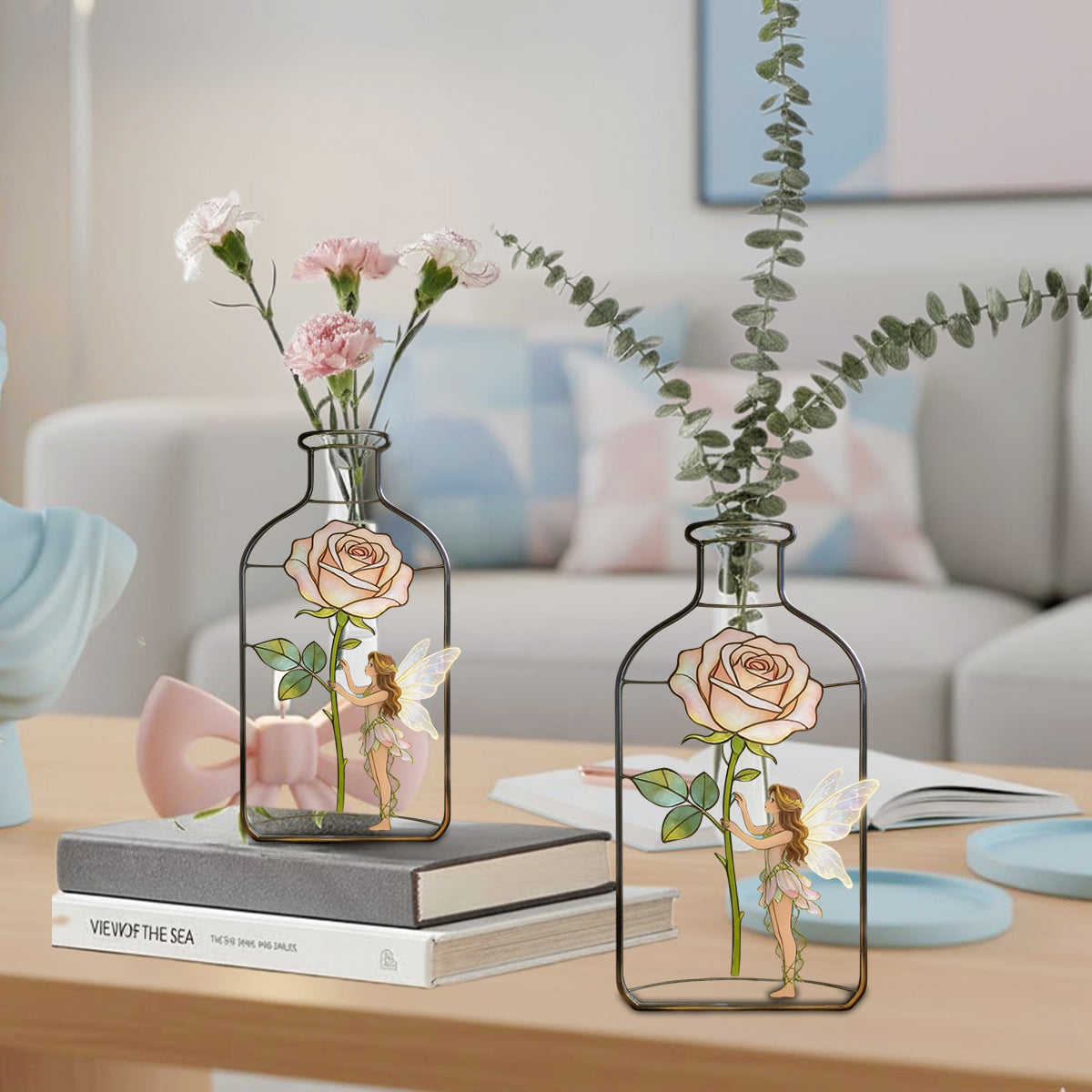 Custom Garden Fairy With Favorite Flower - Personalized Gardening Custom Shape Acrylic Flower Vase