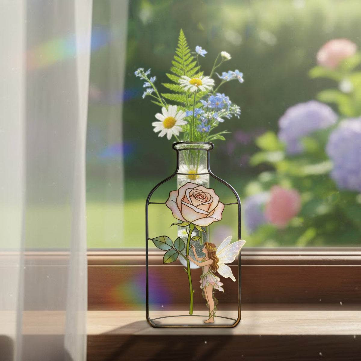 Custom Garden Fairy With Favorite Flower - Personalized Gardening Custom Shape Acrylic Flower Vase