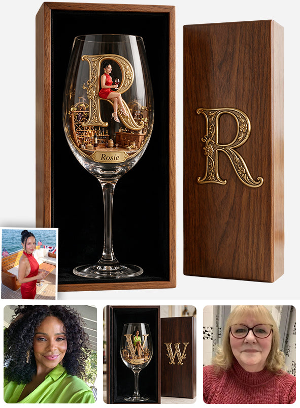 Initiale Alphabet Pour Amateurs de Vin - Ensemble de Verres à Vin Personnalisés Avec Boîte en Bois