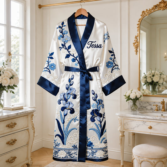 Robe en Satin Personnalisée - Fleurs de Naissance Toile de Jouy