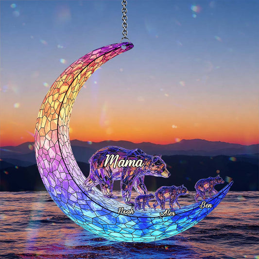 Maman, on t'aime jusqu'à la lune et retour - Attrape-soleil personnalisé à suspendre à la fenêtre « Maman »
