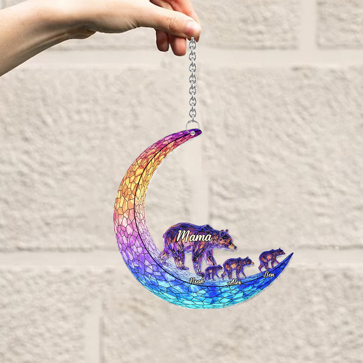 Mom We Love You To The Moon And Back - Personalized Mother Window Hanging Suncatcher Ornament