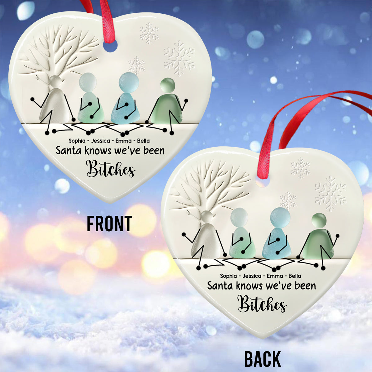 Le Père Noël sait que nous avons été là - Ornement en forme de cœur en céramique personnalisé pour meilleure amie