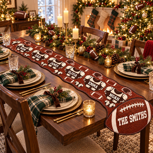 Joyeux Noël Notre Famille - Chemin de Table Personnalisé en Forme de Football